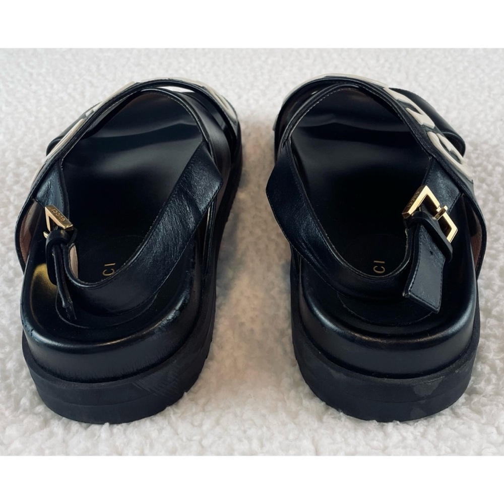 GUCCI • Black Ornella Logo Appliqué Crossover Leather Slingback Sandals, 8.5 - Picture 6 of 16